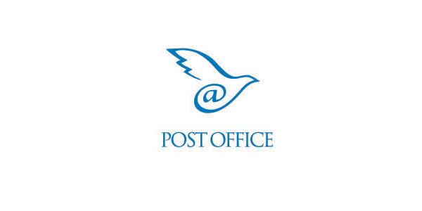 郵件公司LOGO設計：藍色飛翔的小鳥與@郵件元素相結合的LOGO設計