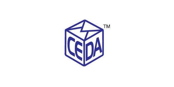 一個立體的正方形盒子側面寫著字母CEDA等名稱的標志創(chuàng)意設計