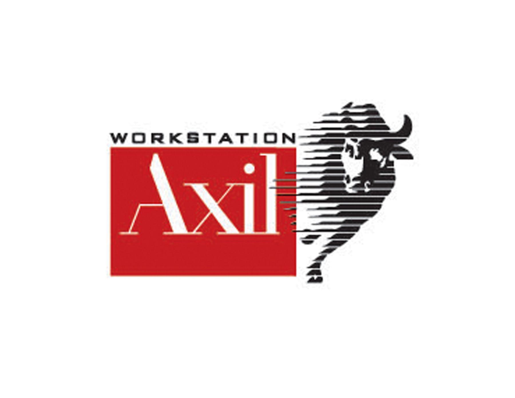 Axil公司標(biāo)志配以飛奔的黑牛為創(chuàng)意圖案，以大紅色的背景增加視覺沖擊力。