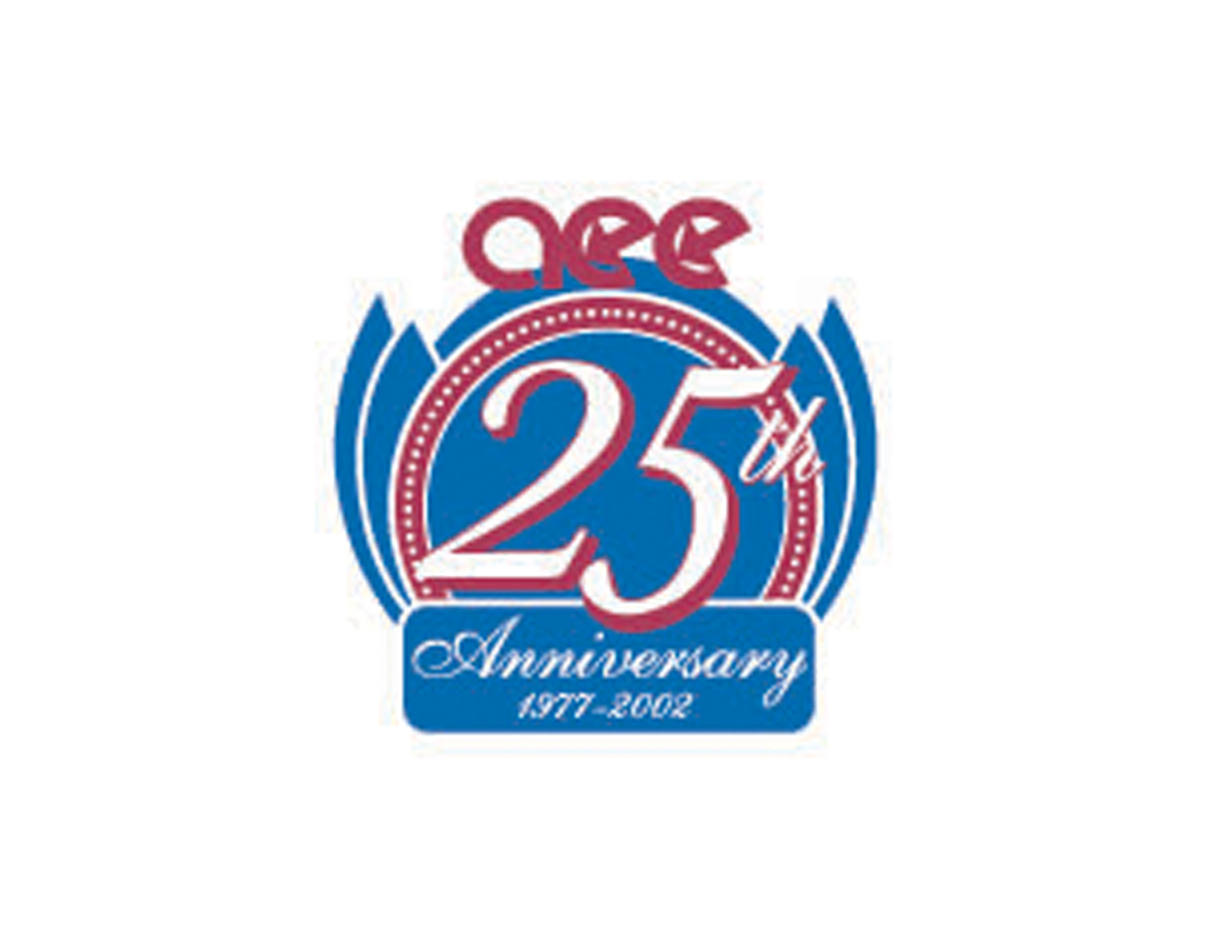 25周年LOGO設計（1977-2002）彩用藍紅色相間的配色方案