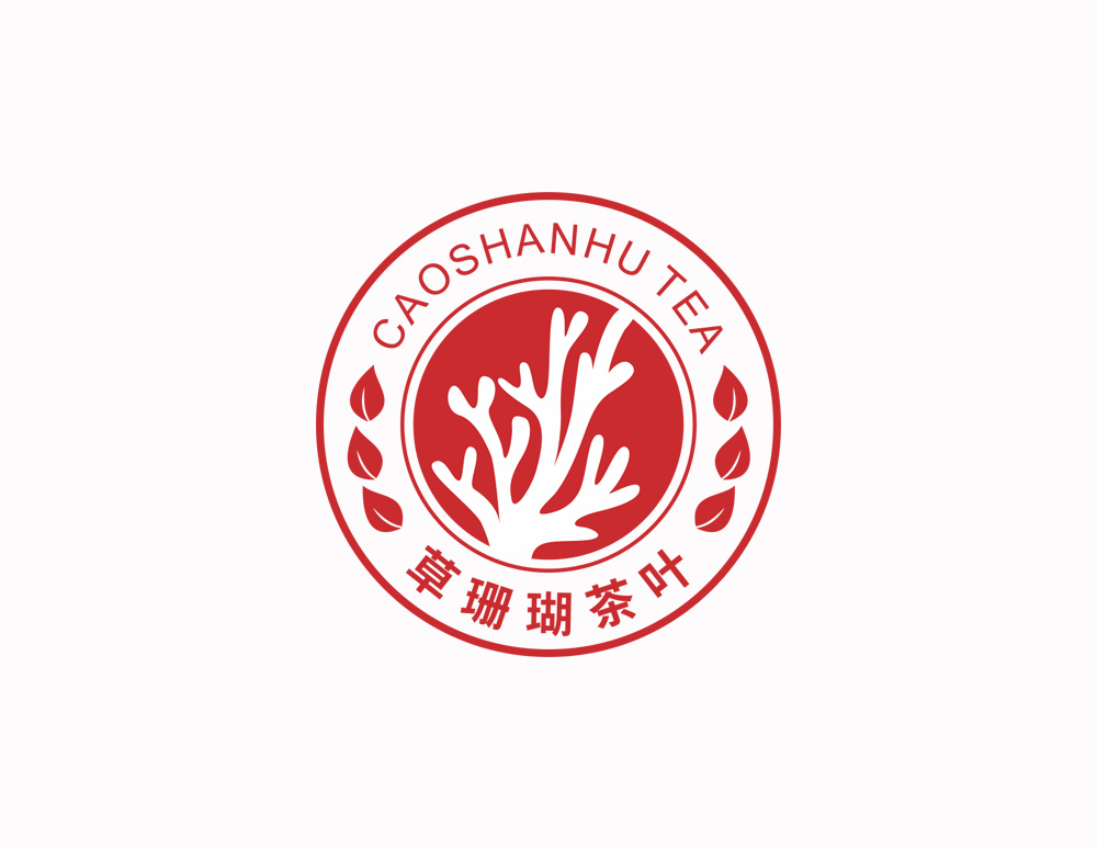 草珊瑚茶葉LOGO設(shè)計創(chuàng)意以珊瑚紅和珊瑚的設(shè)計元素來與品牌文化相呼應